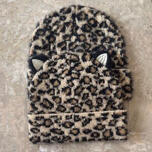 Leopard Print Kids Beanie Set